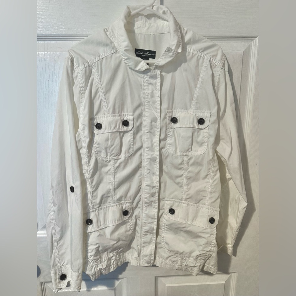 Eddie Bauer Women's Ivory/White Windbreaker Zip and Snap Up Jacket